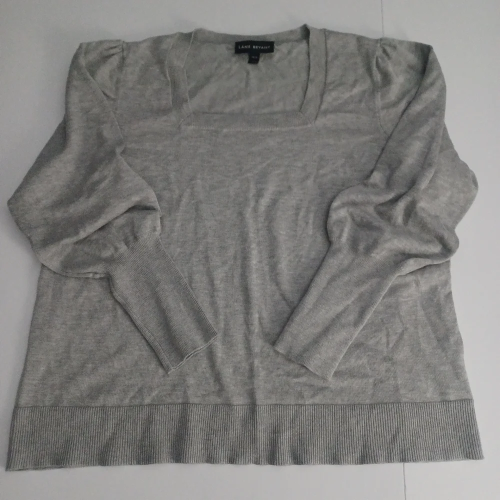Lane Bryant Classic Square Neck Gray Sweater Plus Sz 14/16